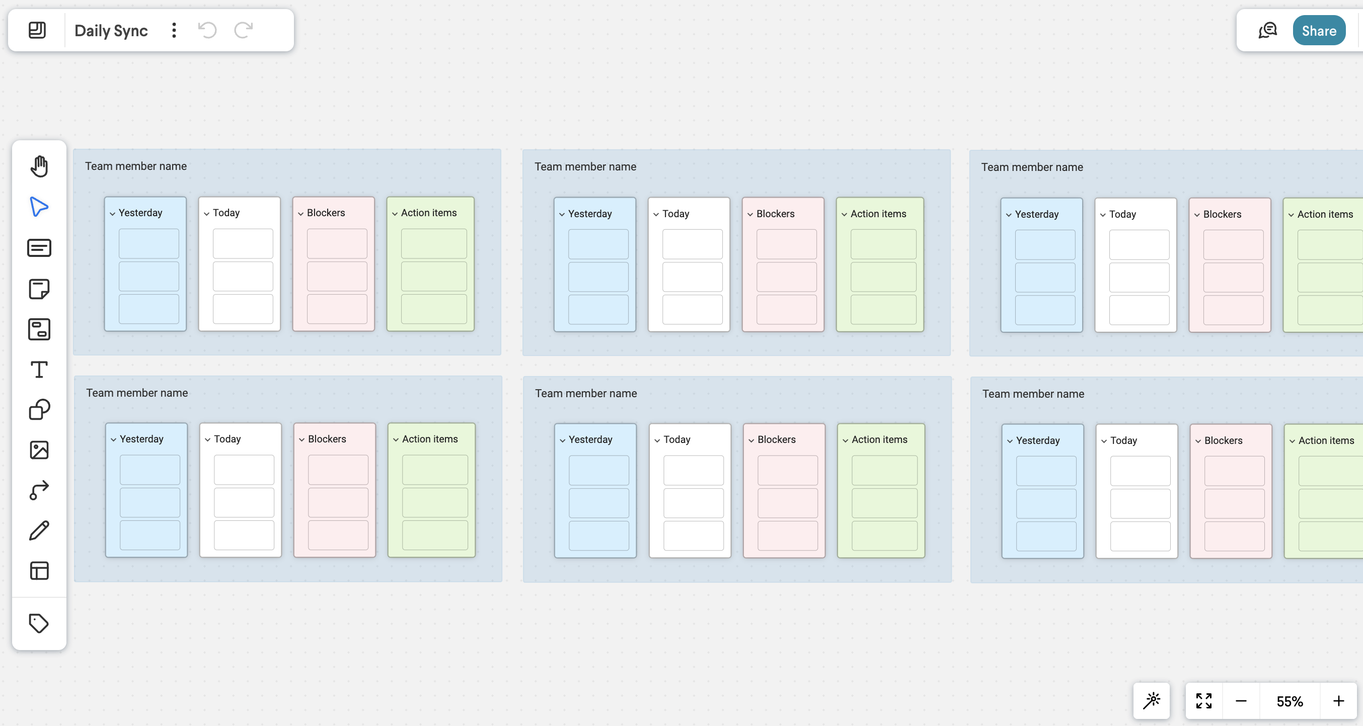 daily sync or stand up whiteboard template